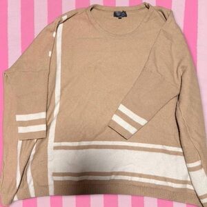 Tan and Cream Women's Crew Neck Sweater
